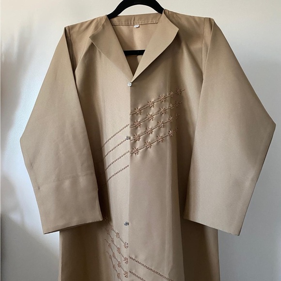 Elegant Gold Beige Satin Abaya - Picture 1 of 1